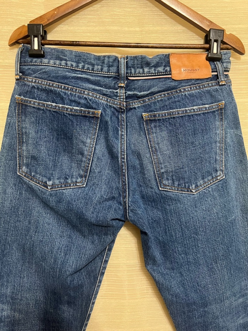 Moussy Vintage Slim Straight Jeans 30” Waist Medium Wash Raw Hem Button Fly - Picture 9 of 10